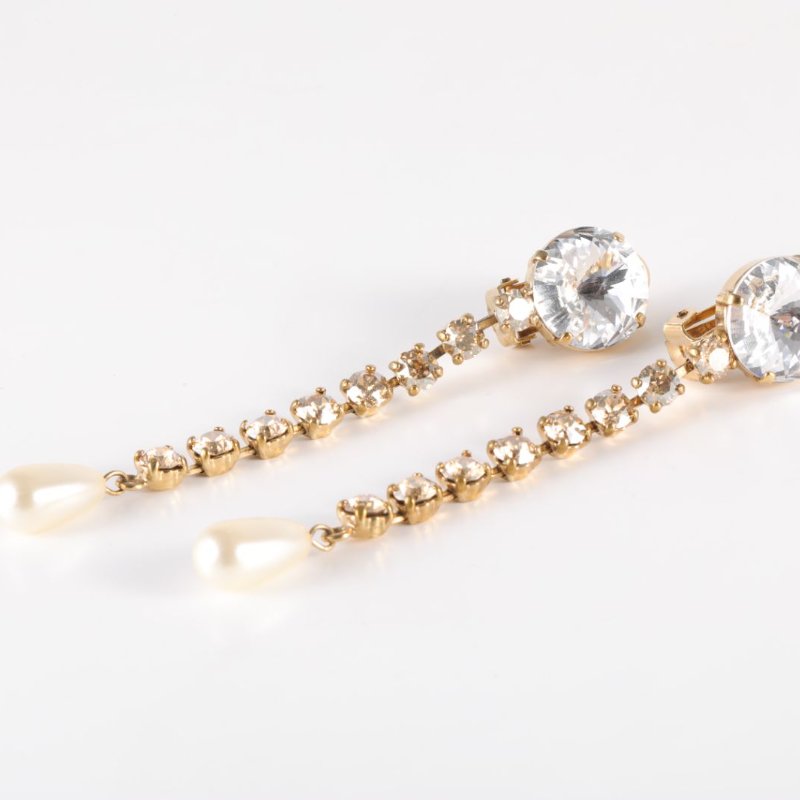 MIU MIU 合金水鑽流蘇耳夾耳環-1