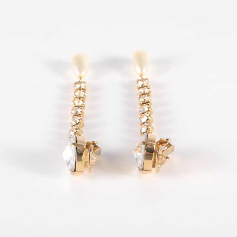 MIU MIU 合金水鑽流蘇耳夾耳環-2