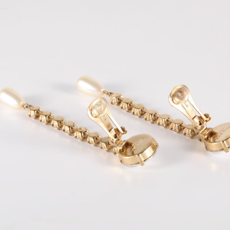 MIU MIU 合金水鑽流蘇耳夾耳環-4