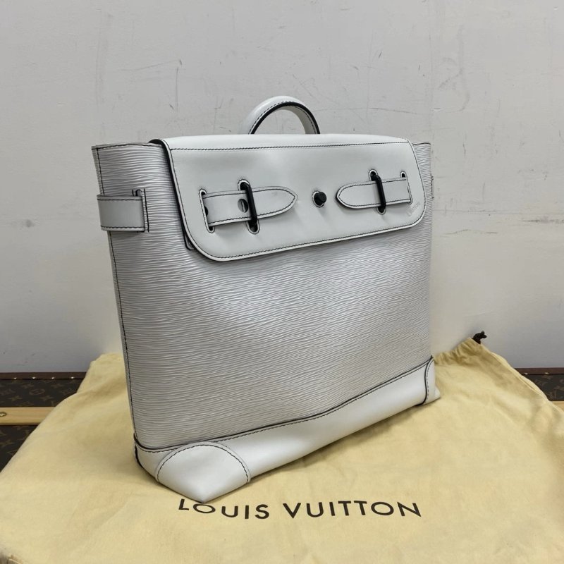 LV Steamer白色水波紋手提肩背斜背包 39*32*15 98新配件塵袋-1