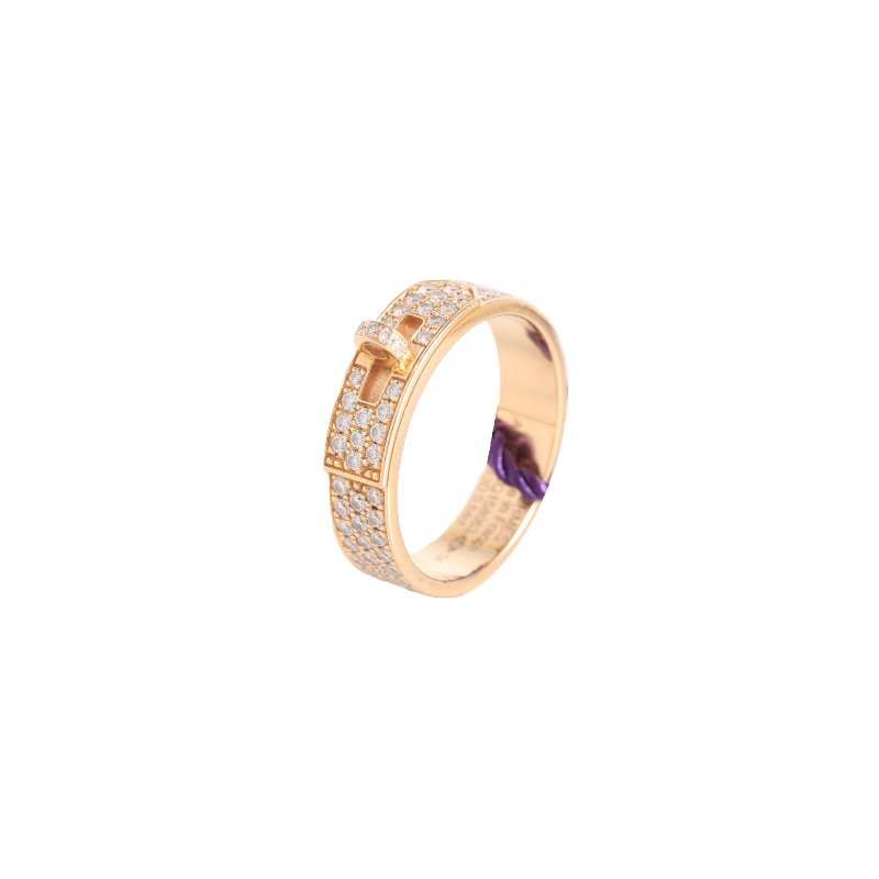 HERMES 18K玫瑰金鑽石玫瑰金Kelly半鑽戒指拼5418K/戒指-0