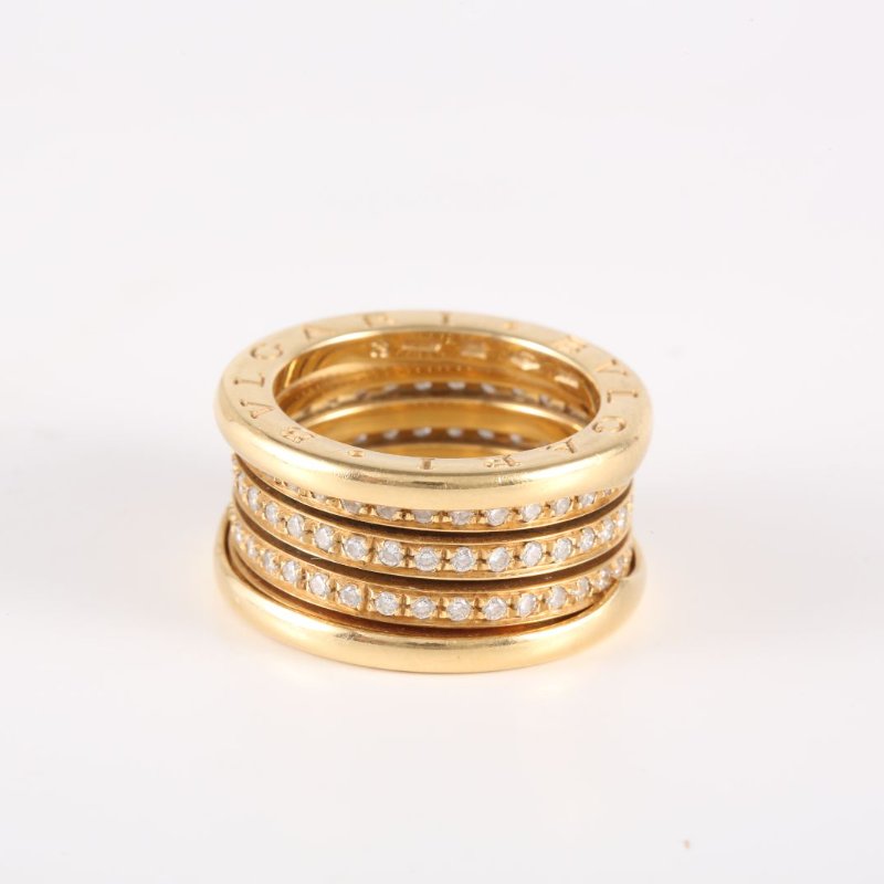 BVLGARI B.ZERO1彈簧戒指四圈鑽18K黃金/鑽石52黃金戒指-3