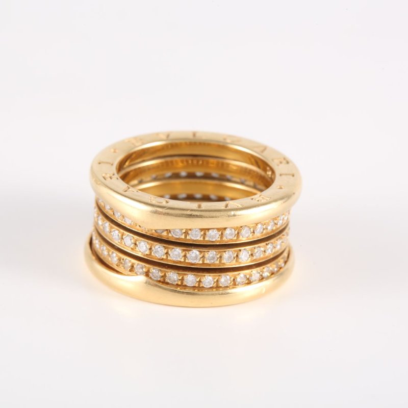 BVLGARI B.ZERO1彈簧戒指四圈鑽18K黃金/鑽石52黃金戒指-4