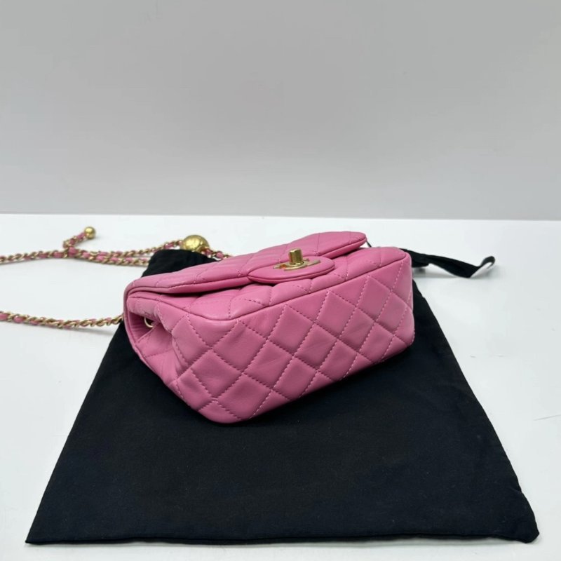 CHANEL 粉金金球方胖子肩背斜背包 18*12*7 99新配件塵袋保卡-1