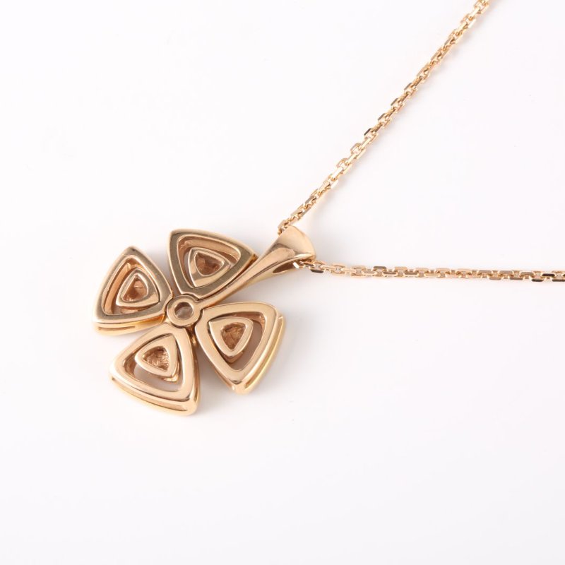 BVLGARI 18K玫瑰金鑽石玫瑰金Fiorever詠綻系列花朵滿鑽項鏈大號18K/18K/項鍊-2