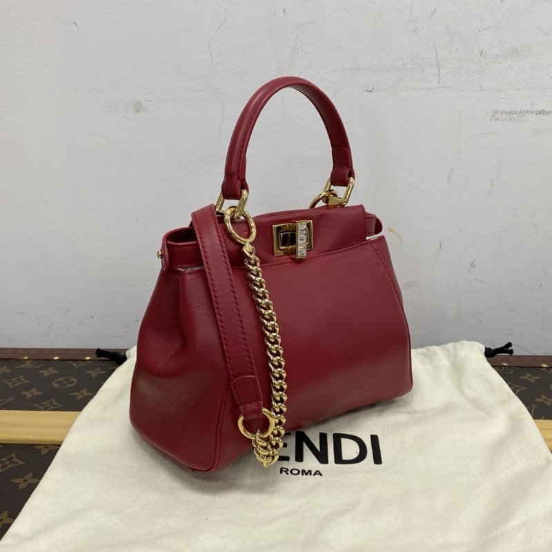 FENDI peekaboo mini紅金鑽扣肩背斜背手提包 19*16*6cm 98新配件塵袋-1