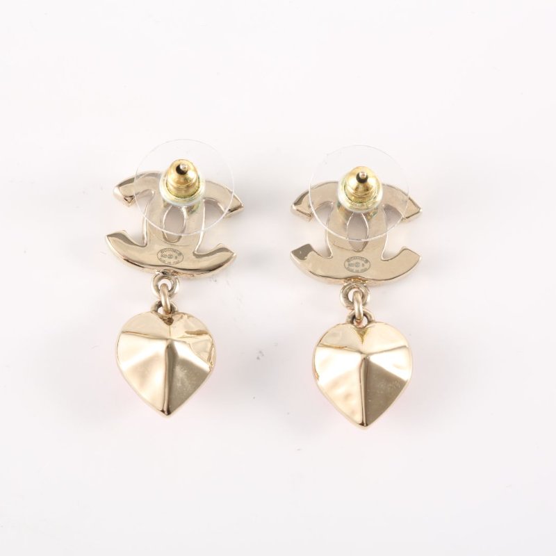 CHANEL 合金22B珍珠雙C粉鑽愛心耳環耳環-3