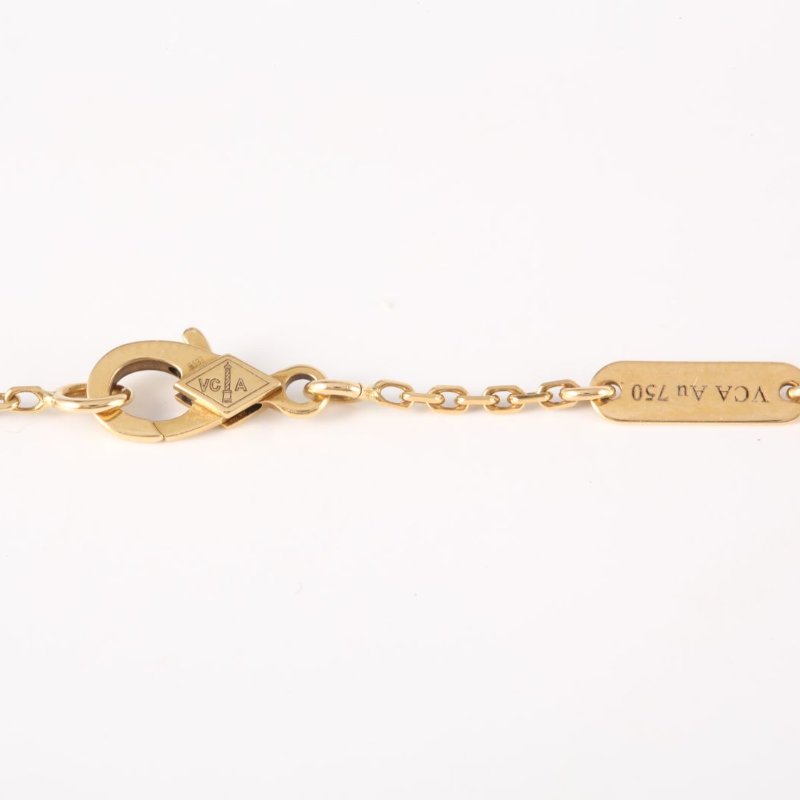 Van Cleef & Arpels VintageAlhambra中號單花項鏈新扣18K黃金/縞瑪瑙項鏈黃金項鍊-4