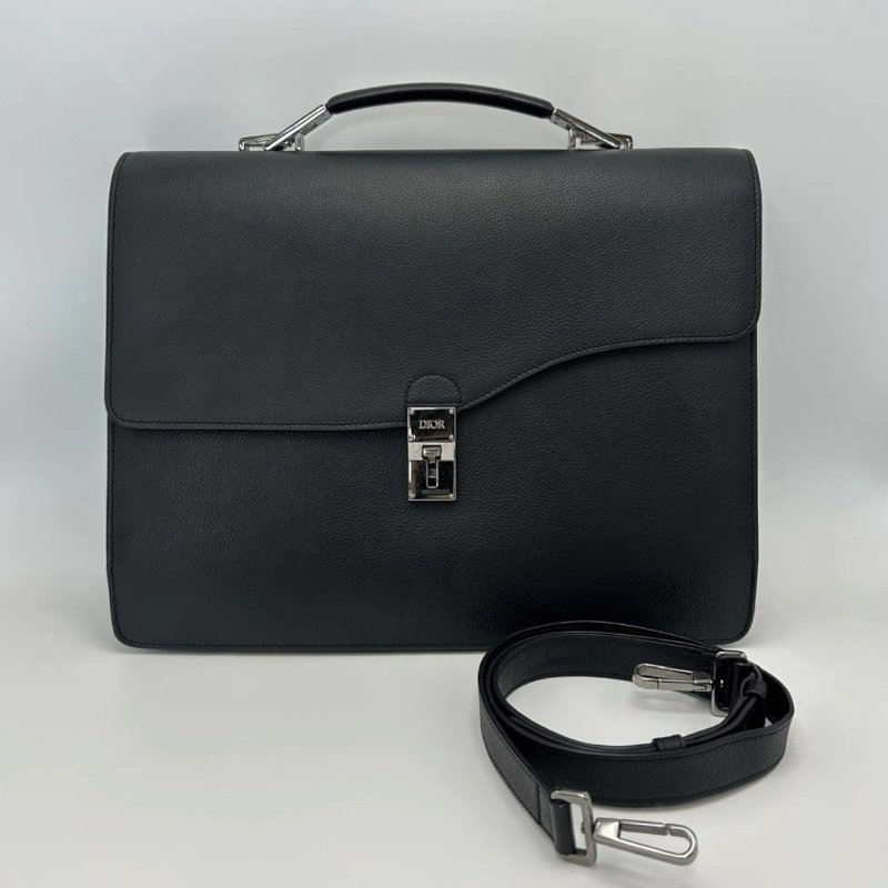 DIOR 黑銀ELITE牛皮手提公事包 38*28*10 98新配件塵袋-0