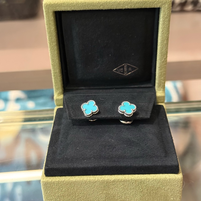 VCA 18K白金綠松石Sweet Alhambra耳環-0