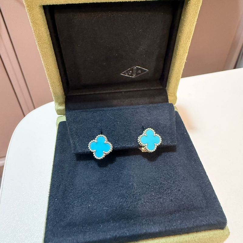 VCA 18K白金綠松石Sweet Alhambra耳環-2