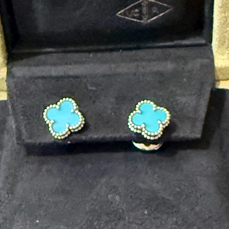 VCA 18K白金綠松石Sweet Alhambra耳環-4