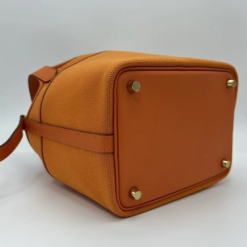 HERMES 橘色金扣cargo菜籃子 手提包 18*18*14 全新閒置配件盒子塵袋鑰匙鎖-4