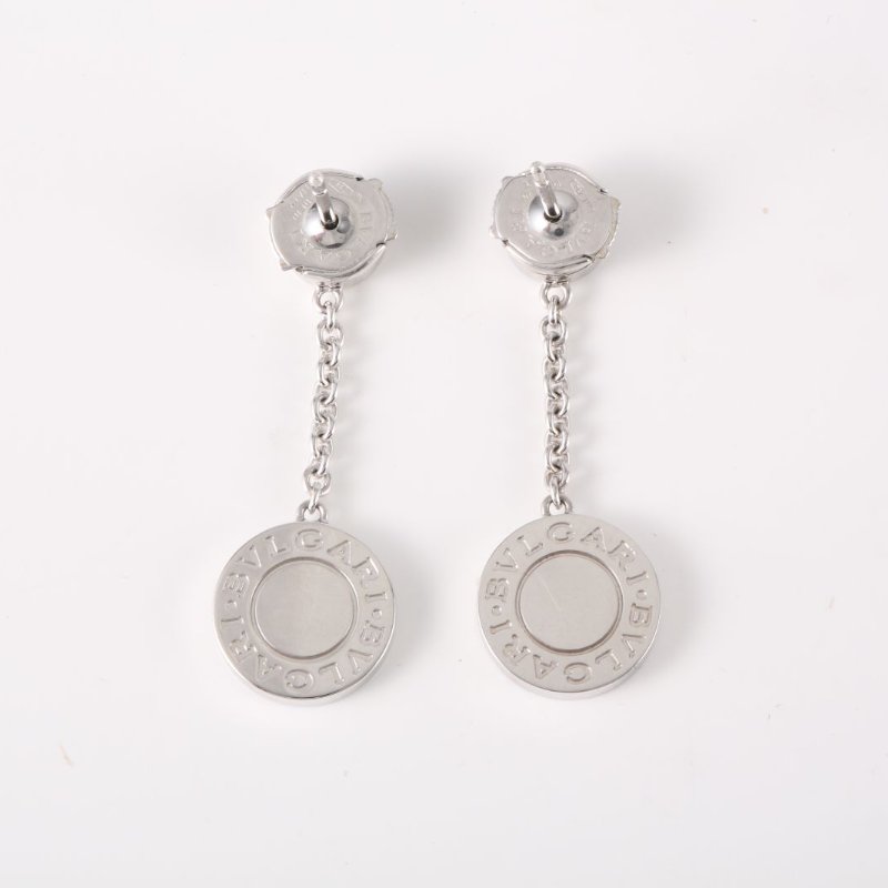 BVLGARI 18K白金鑽石白金18k滿鑽圓餅耳環18K/耳環-3