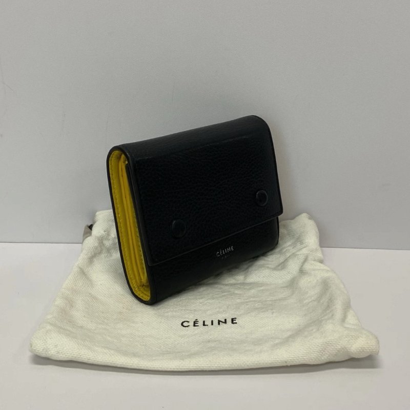 CELINE 黑色黃折疊錢包10*8*2 98新配件塵袋-1
