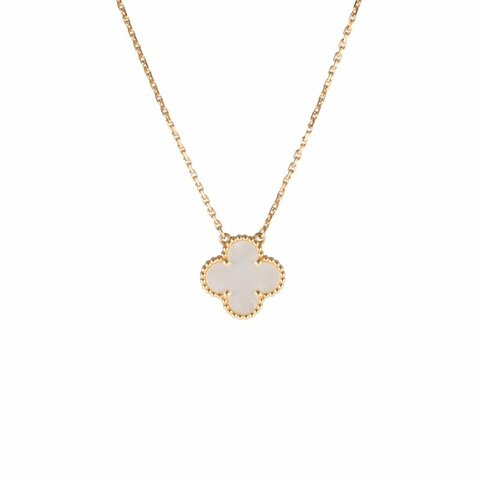 Van Cleef & Arpels VintageAlhambra中號單花項鏈新扣18K黃金/白貝母項鏈黃金項鍊