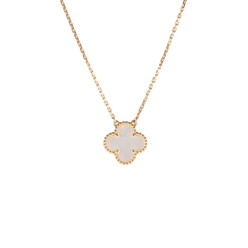 Van Cleef & Arpels VintageAlhambra中號單花項鏈新扣18K黃金/白貝母項鏈黃金項鍊-0