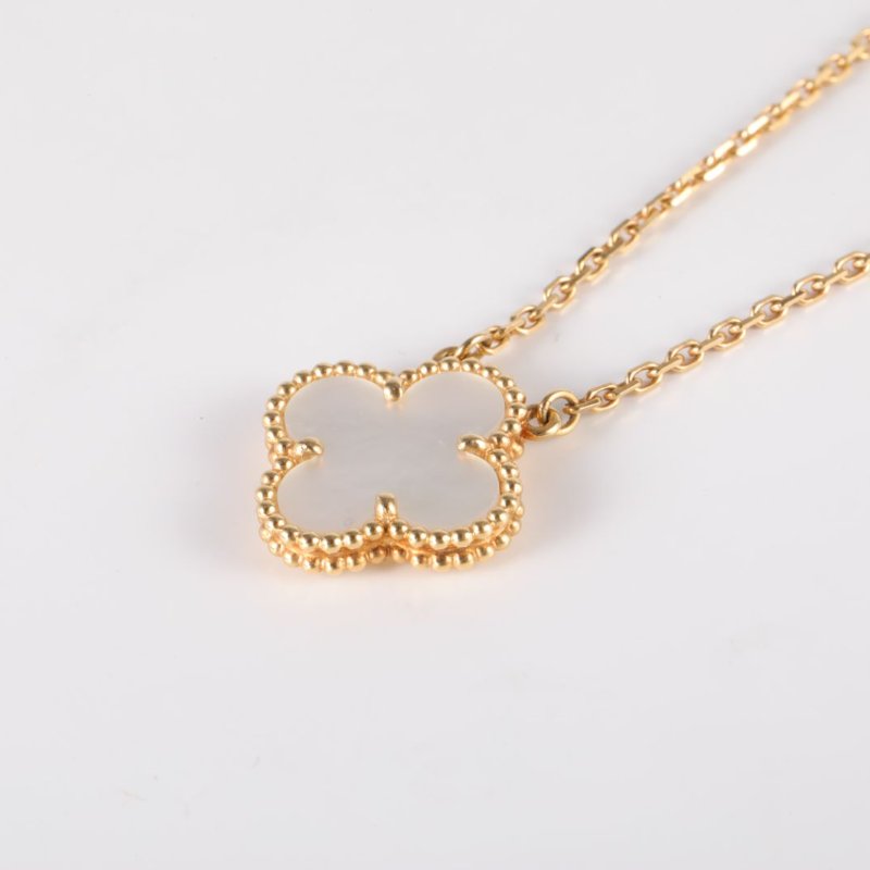 Van Cleef & Arpels VintageAlhambra中號單花項鏈新扣18K黃金/白貝母項鏈黃金項鍊-1