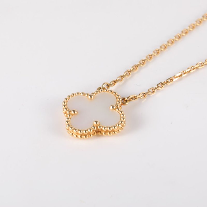 Van Cleef & Arpels VintageAlhambra中號單花項鏈新扣18K黃金/白貝母項鏈黃金項鍊-2