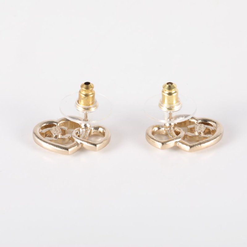 CHANEL 合金23B雙愛心鏤空滿鑽耳釘耳環-3