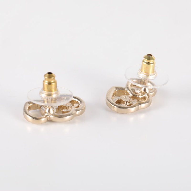 CHANEL 合金23B雙愛心鏤空滿鑽耳釘耳環-4