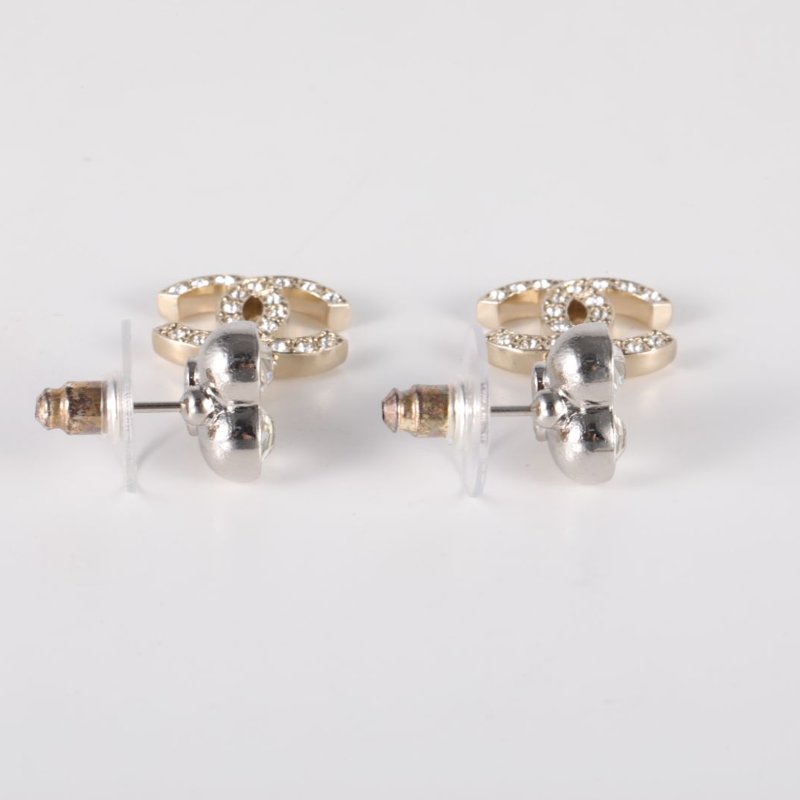 CHANEL 合金23S愛心水鑽雙C吊墜耳釘耳環-2