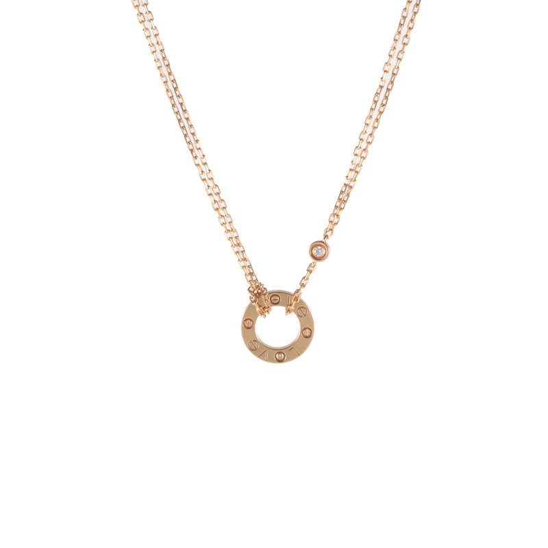 Cartier LOVE兩鑽圓餅項鏈18K玫瑰金/鑽石項鏈玫瑰金項鍊-0