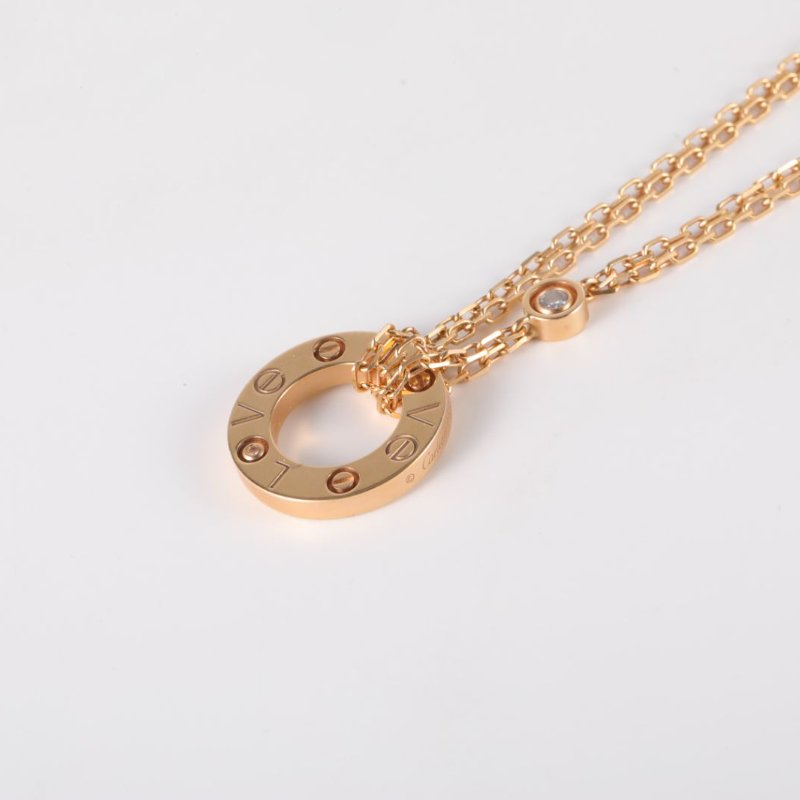 Cartier LOVE兩鑽圓餅項鏈18K玫瑰金/鑽石項鏈玫瑰金項鍊-1