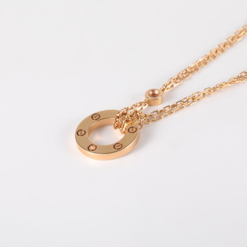 Cartier LOVE兩鑽圓餅項鏈18K玫瑰金/鑽石項鏈玫瑰金項鍊-2