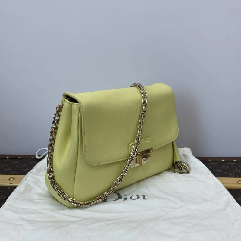 DIOR 小雞黃金扣肩背腋下鏈條包 26*17*10 98新配件塵袋-1
