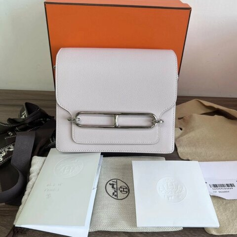 HERMES 豬鼻子19夢幻紫銀扣肩背斜背包19*16*6 全新閒置配件盒子塵袋購證