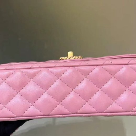 Chanel 24c粉色水鑽鏤空手提斜背包 99新配件塵袋盒子-6