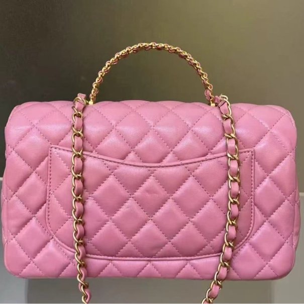 Chanel 24c粉色水鑽鏤空手提斜背包 99新配件塵袋盒子-7