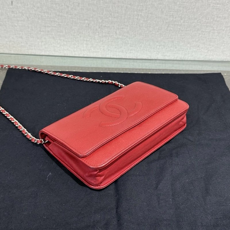 CHANEL 紅銀雙C大logo荔枝牛woc鏈條包 19*12*4 98新配件盒子塵袋-2