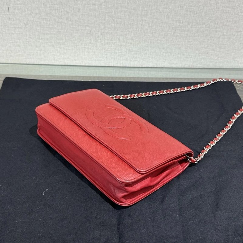 CHANEL 紅銀雙C大logo荔枝牛woc鏈條包 19*12*4 98新配件盒子塵袋-4