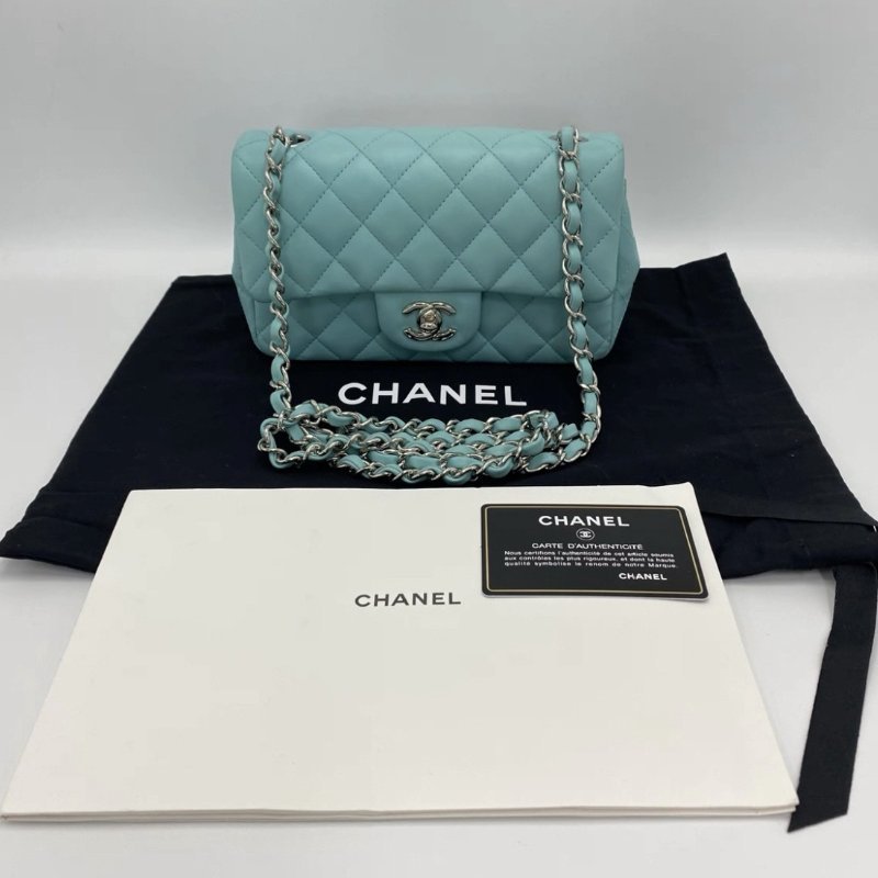 CHANEL Tiffany藍銀扣大mini 20*12*6 98新配件塵袋保卡-0