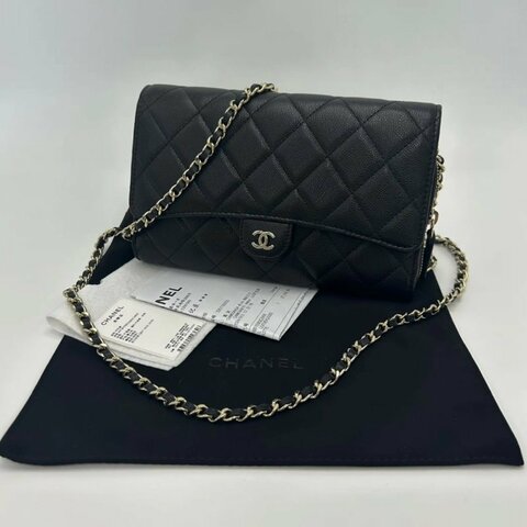 CHANEL 黑金荔枝牛CF WOC 二合一鏈條包 19.5*12.5*3.5 98新配件塵袋購證