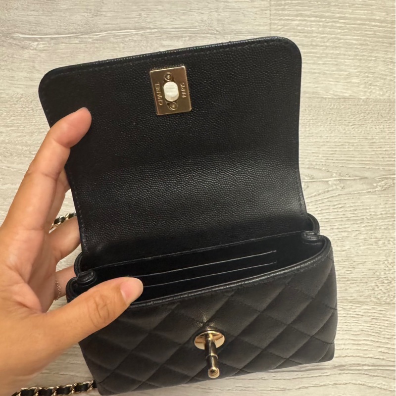 chanel coco handle 超迷你 黑淡金 酒紅堤把-8