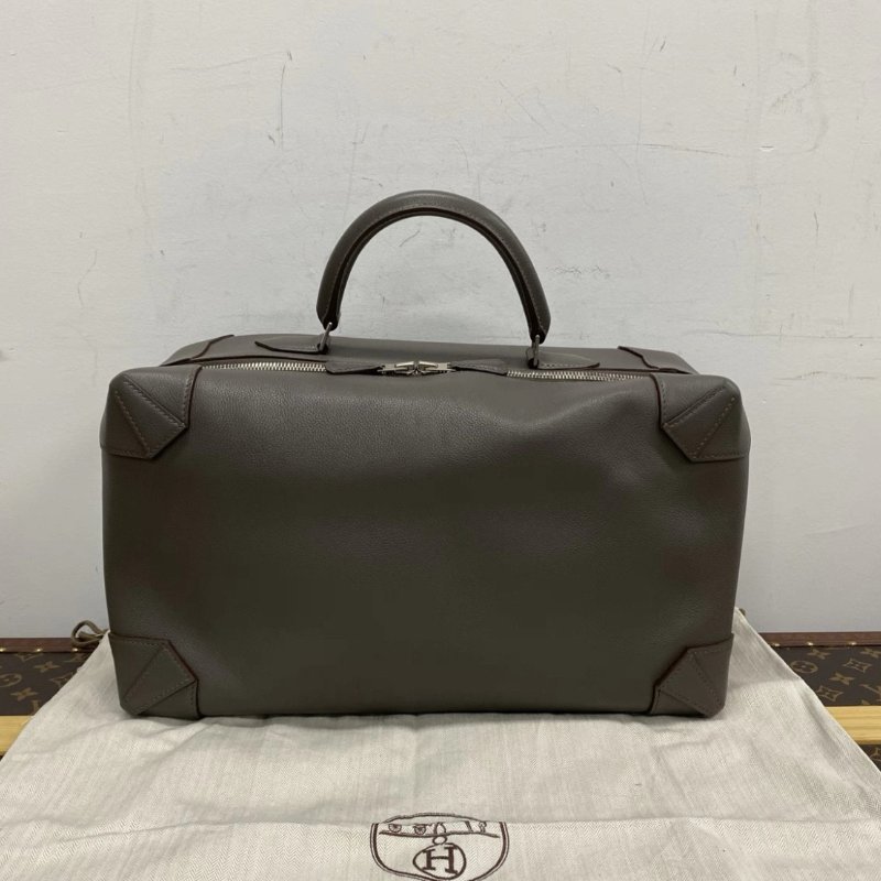 HERMES 灰銀扣maxibox保齡球手提包 36*22*15 98新配件塵袋-0