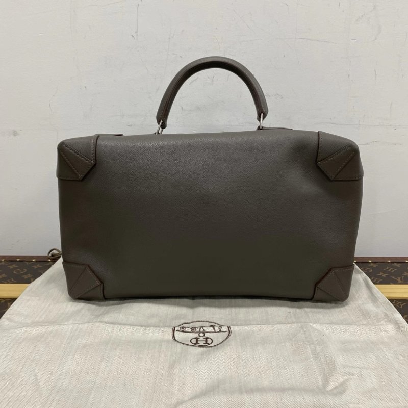 HERMES 灰銀扣maxibox保齡球手提包 36*22*15 98新配件塵袋-5