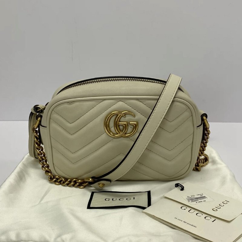 GUCCI Marmont白金雙G相機包 18*11*6 98新配件塵袋-0
