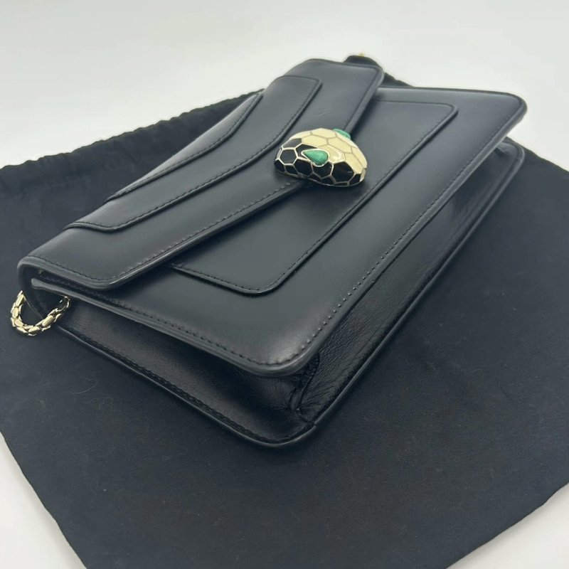 BVLGARI 黑色蛇頭鏈條肩背斜背包 22*15*4.5 98新配件塵袋鏡子-2