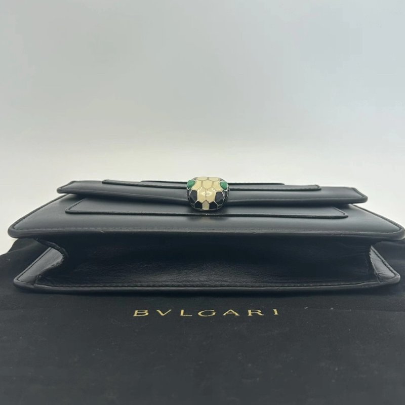 BVLGARI 黑色蛇頭鏈條肩背斜背包 22*15*4.5 98新配件塵袋鏡子-3