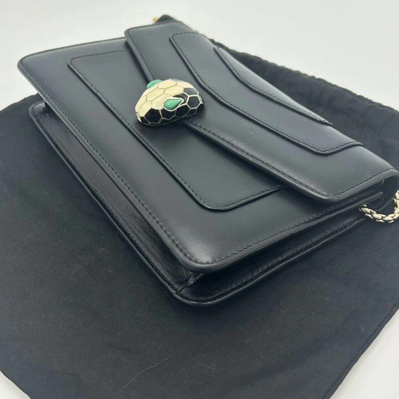 BVLGARI 黑色蛇頭鏈條肩背斜背包 22*15*4.5 98新配件塵袋鏡子-4