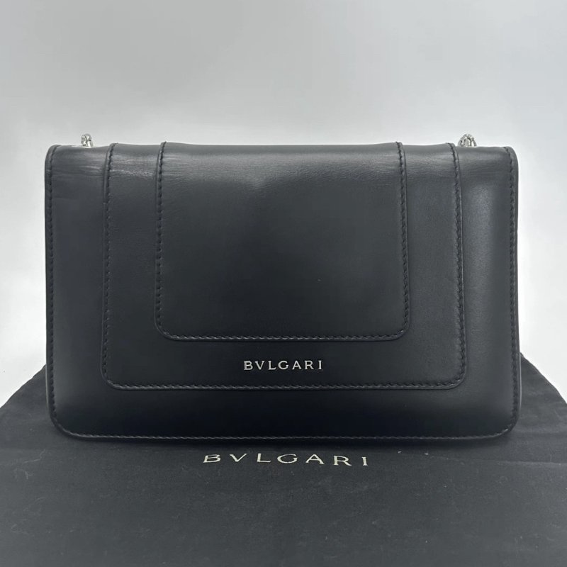 BVLGARI 黑色蛇頭鏈條肩背斜背包 22*15*4.5 98新配件塵袋鏡子-5