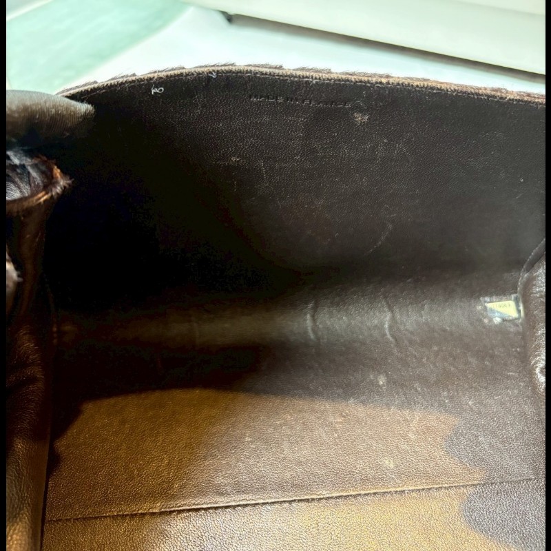 Chanel 金鍊深咖色馬毛鱷魚紋口蓋風琴包-19