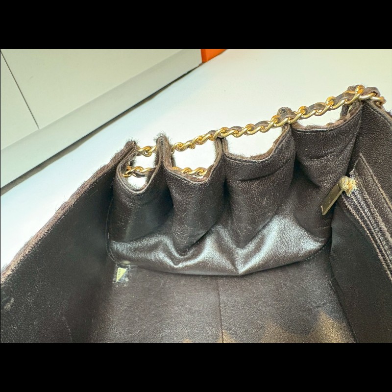 Chanel 金鍊深咖色馬毛鱷魚紋口蓋風琴包-21