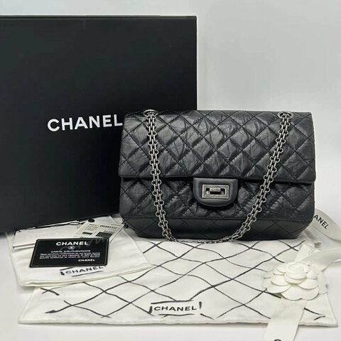 CHANEL 黑銀2.55小号肩背斜背鏈條包 24*16*6.5 98新配件盒子保卡塵袋