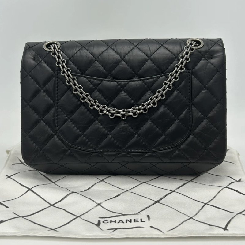 CHANEL 黑銀2.55小号肩背斜背鏈條包 24*16*6.5 98新配件盒子保卡塵袋-5