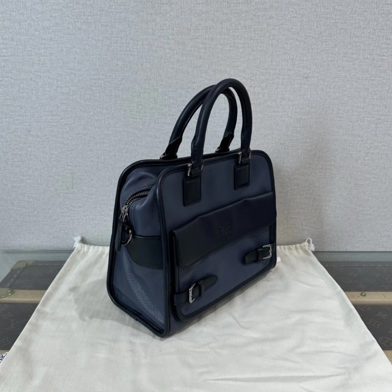 LOEWE 藍黑拼色銀扣手提斜背包 25.5*22*13 98新配件盒子塵袋-1